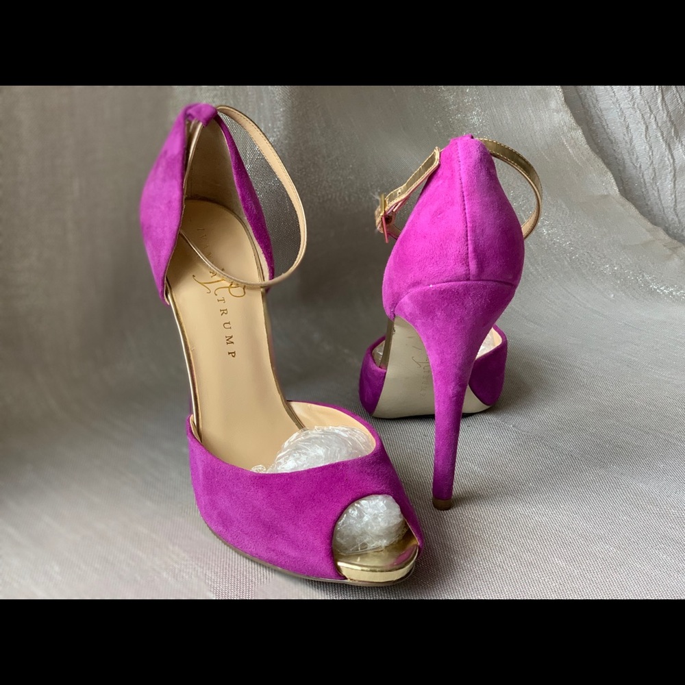 Royal Purple & Gold Peep Toe Suede Pump